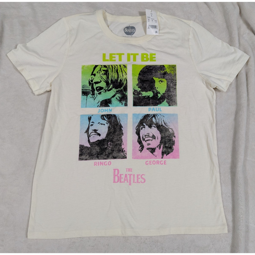 New The Beatles sz L Graphic T-shirt knit John Paul Ringo George top 3313